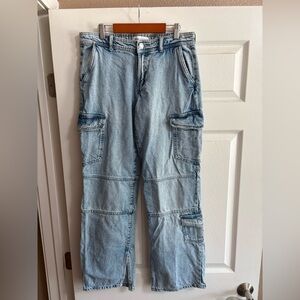 ZARA jeans cargo women's pockets 100% cotton size 4 wide leg